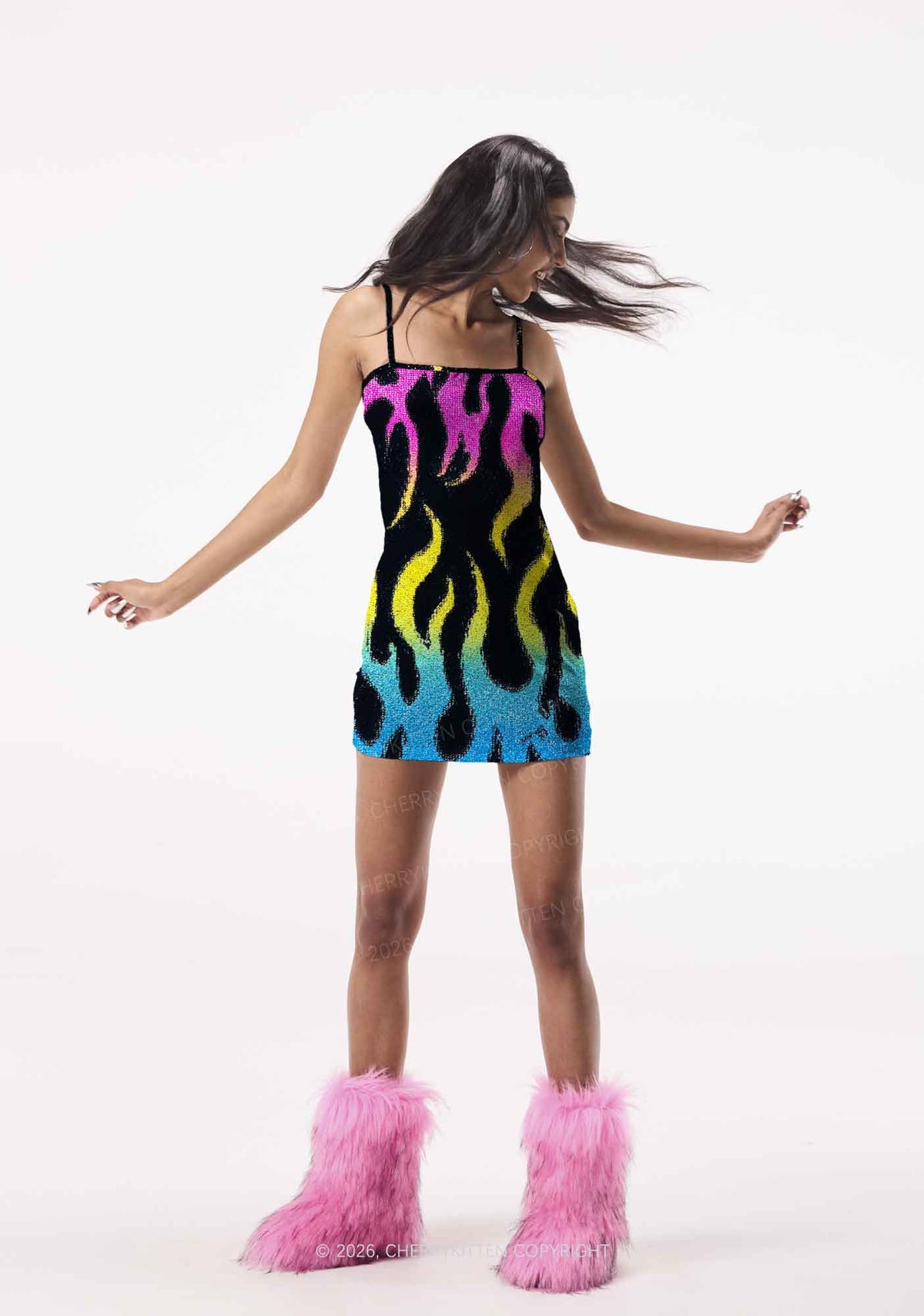 Pansexuality Flame Pride Y2K Print Slip Dress Cherrykitten