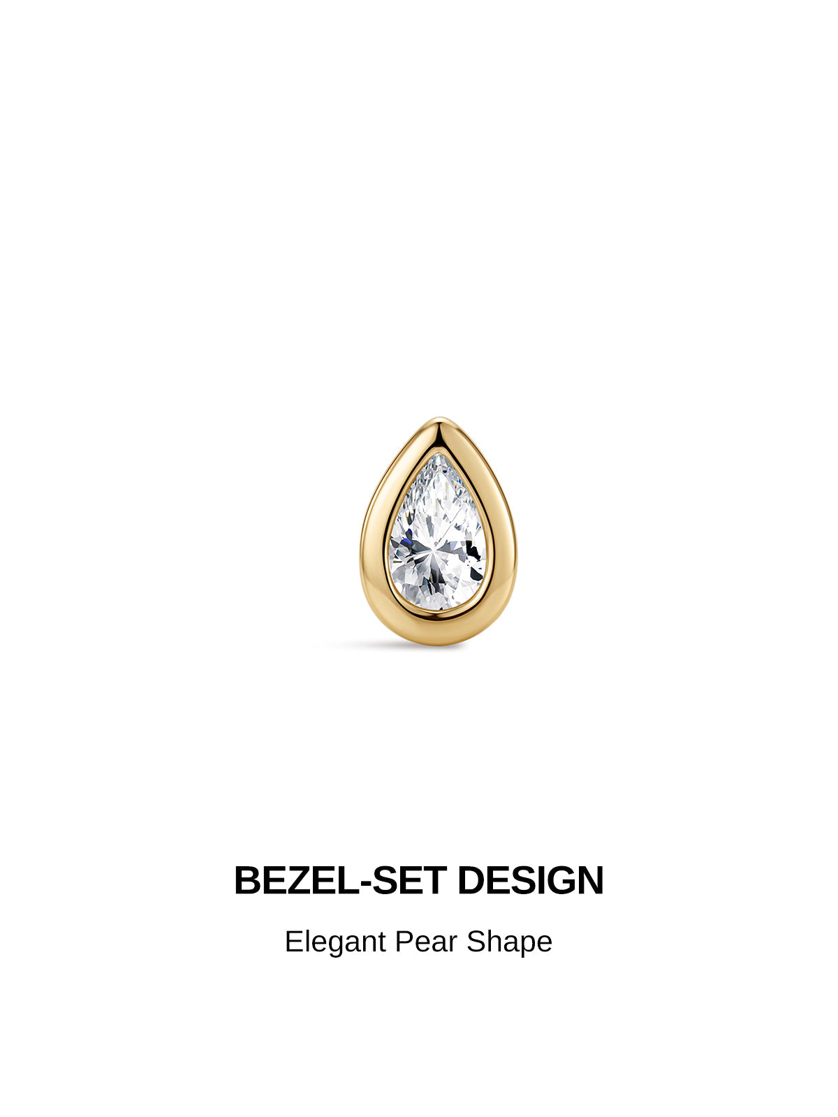 KOSINER 14K Solid Gold Bezel-Set Pear Lab-Grown Diamond Flat Back Stud