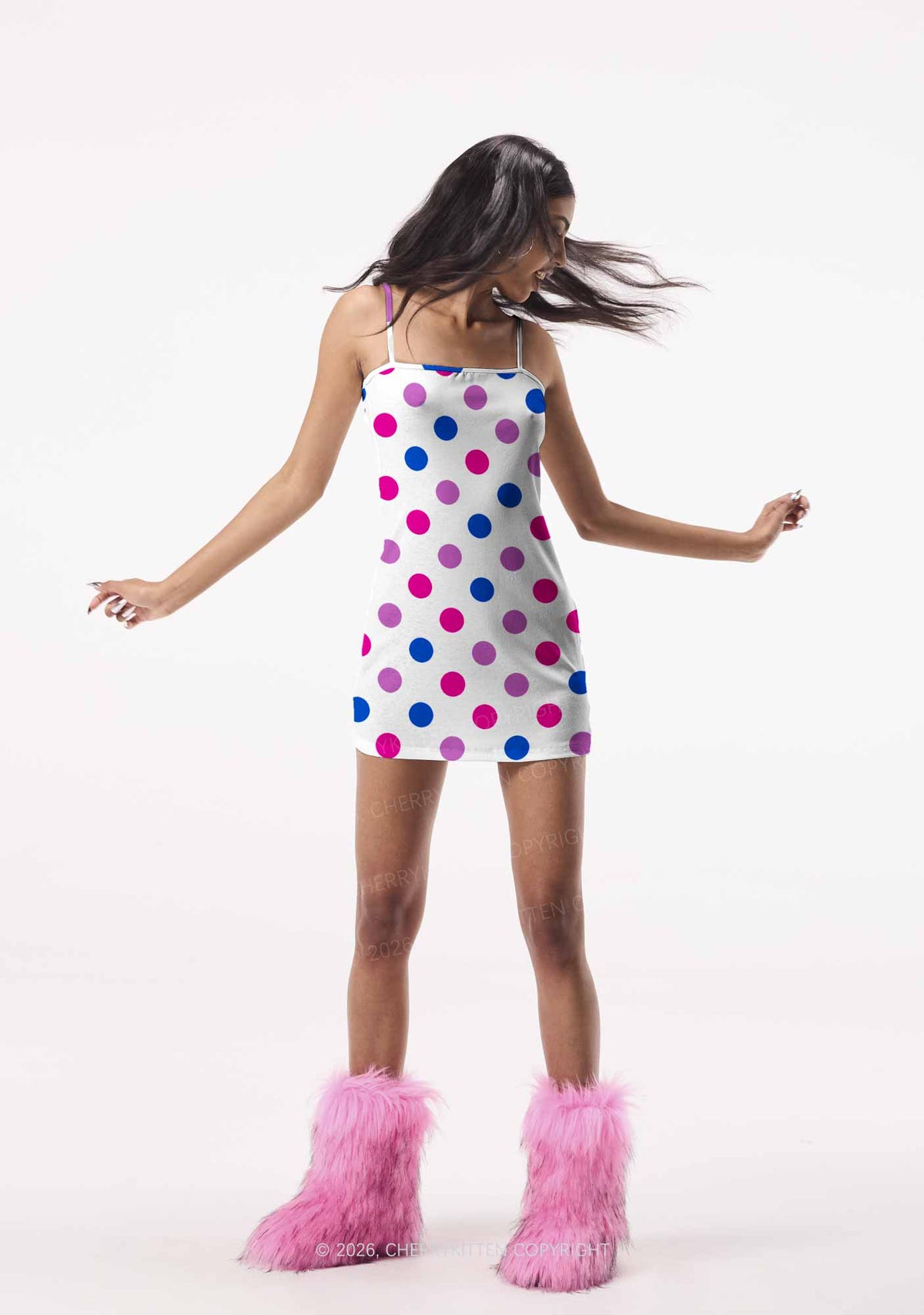 Bisexual Dots On White Pride Y2K Print Slip Dress Cherrykitten