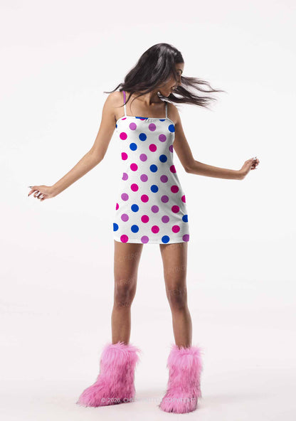 Bisexual Dots On White Pride Y2K Print Slip Dress Cherrykitten
