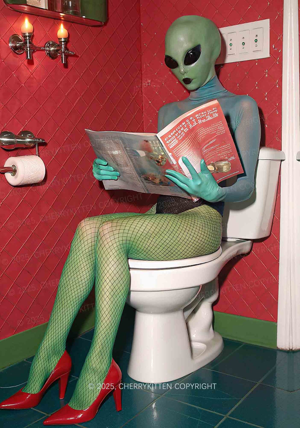 Halloween Alien On Toilet Y2K Print Slip Dress Cherrykitten