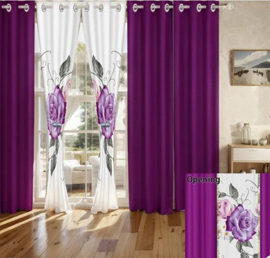Queen 9-Piece Purple Rose Bedding and Curtain Set with Quilted Bedspread, Shams & Sheer Panels for a Complete Bedroom Refresh