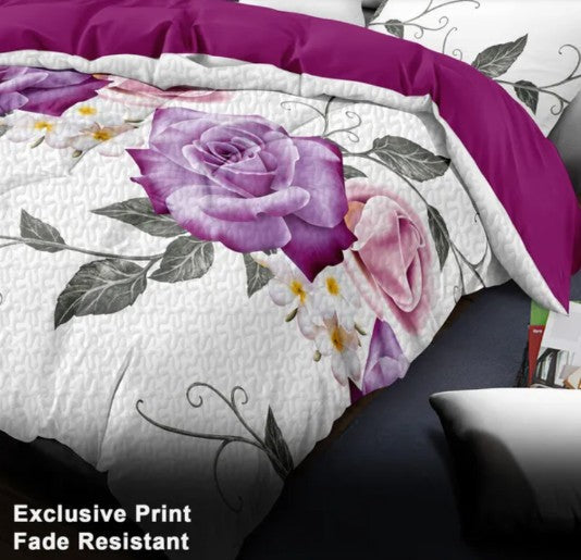 Queen 9-Piece Purple Rose Bedding and Curtain Set with Quilted Bedspread, Shams & Sheer Panels for a Complete Bedroom Refresh