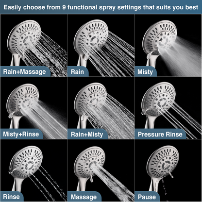 9-Spray Handheld Shower Head Set with Hose and Shower Arm Mount