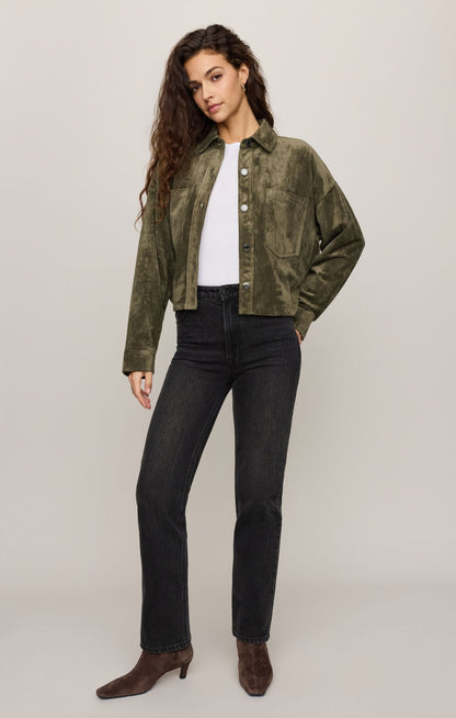 All Day Cropped Suede Jacket - Monstera