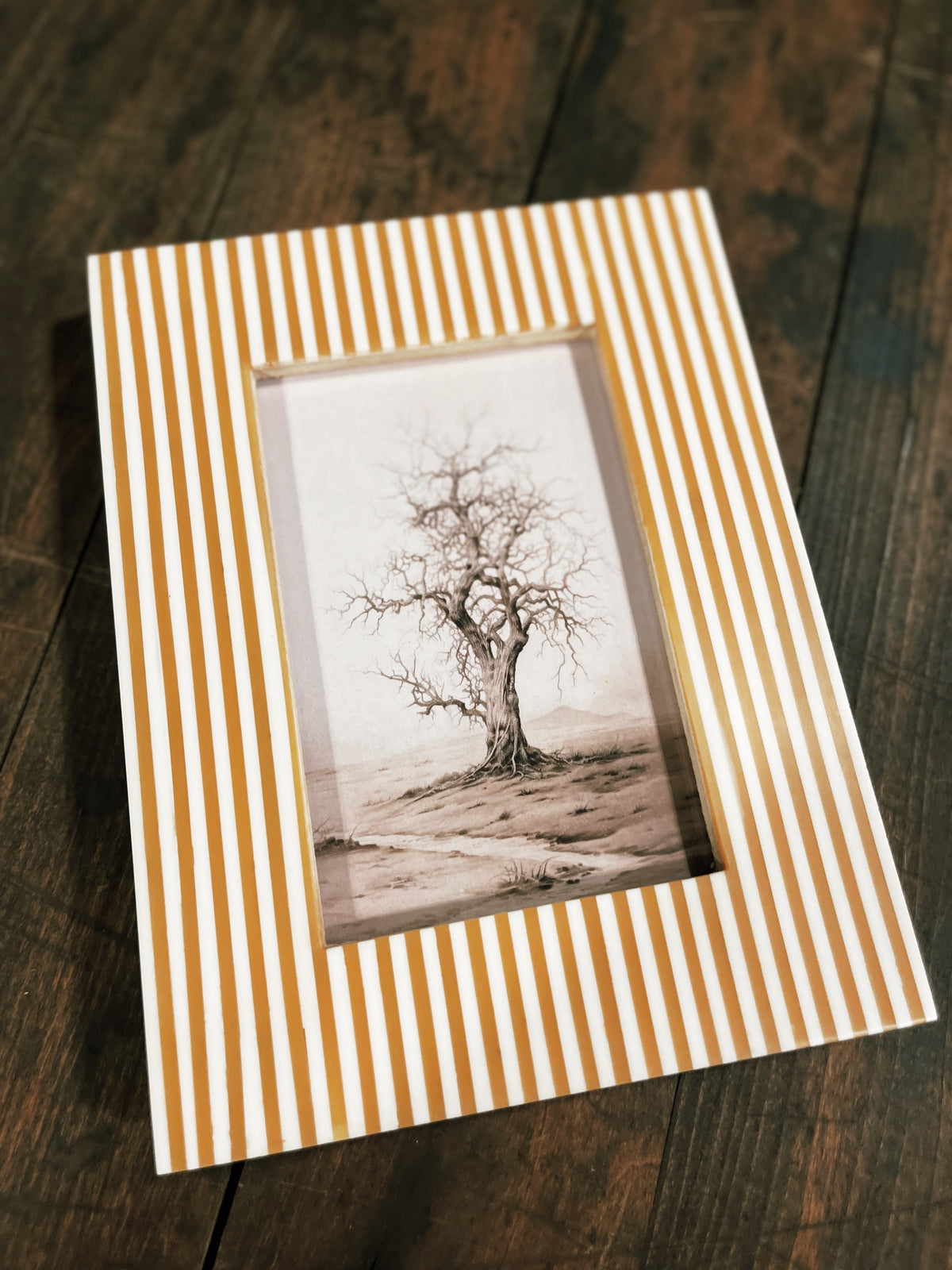Tan Striped Picture Frame