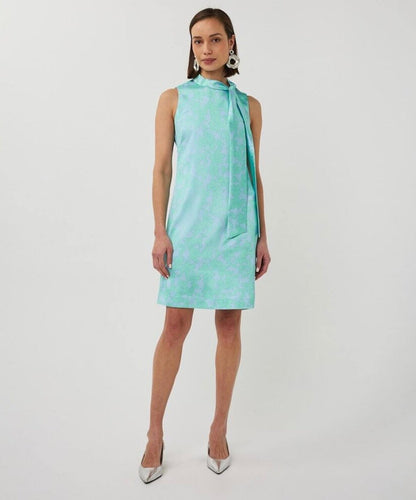 Esqualo Sleeveless Bow Neck Sheath Dress-Blue/Green