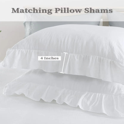 Queen White Microfiber Ruffle Duvet Cover Set, 3-Piece