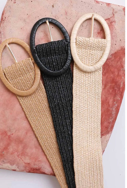 Raffia Oval Buckle Belt