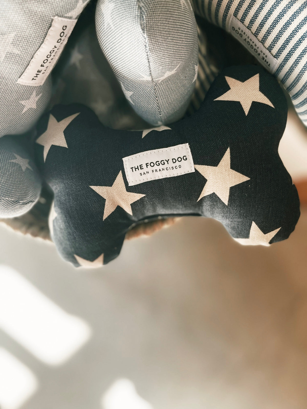 The Foggy Dog - Navy Stars Dog Bone Squeaky Toy