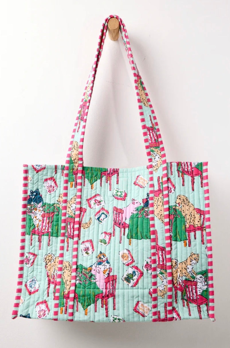 Mahjong Menagerie Petite Travelers Tote- Pale Jade