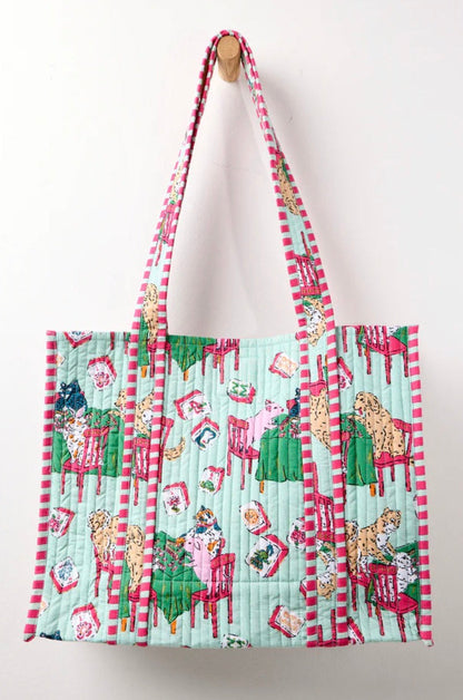 Mahjong Menagerie Petite Travelers Tote- Pale Jade