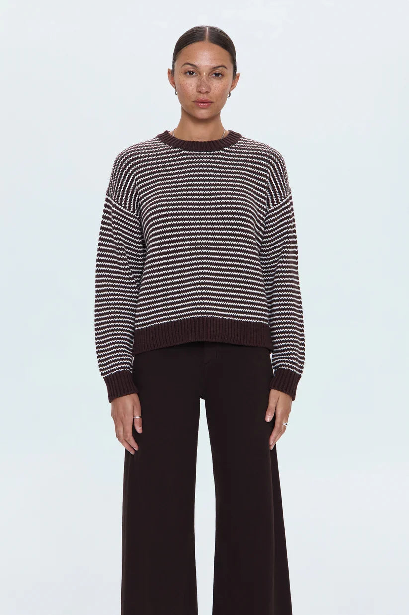 Aura Relaxed Crew Mocha Stripe