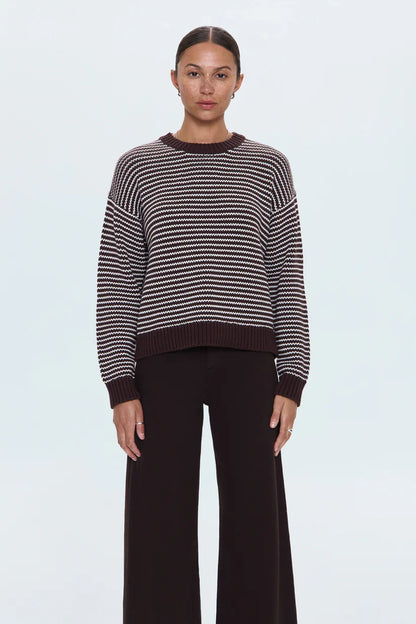 Aura Relaxed Crew Mocha Stripe