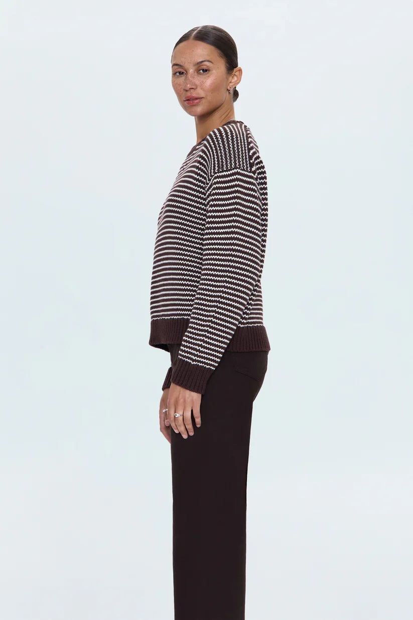 Aura Relaxed Crew Mocha Stripe