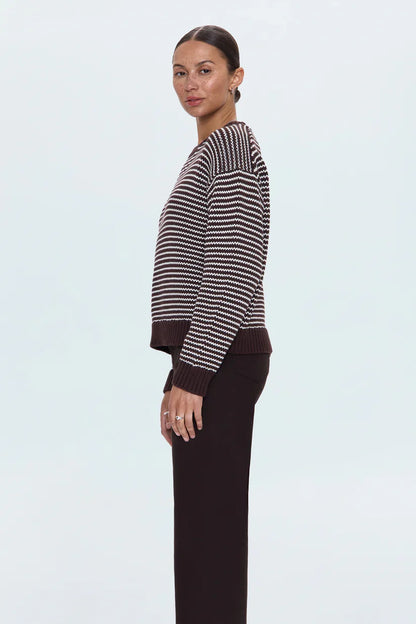 Aura Relaxed Crew Mocha Stripe