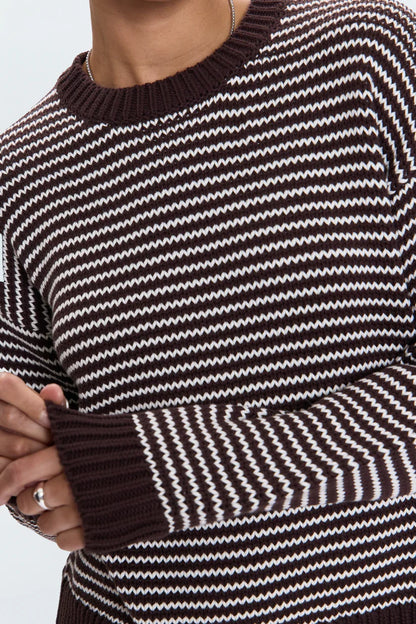 Aura Relaxed Crew Mocha Stripe