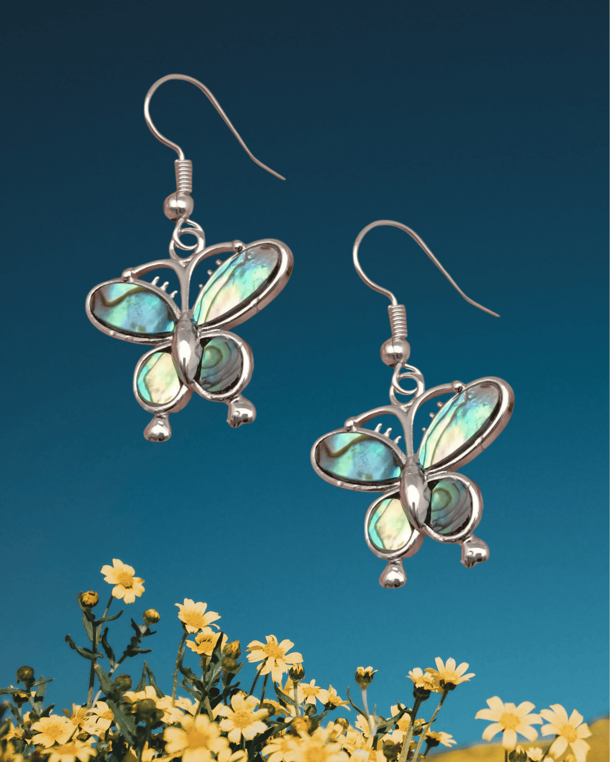 Abalone Shell Butterfly Charm Dangle Earrings