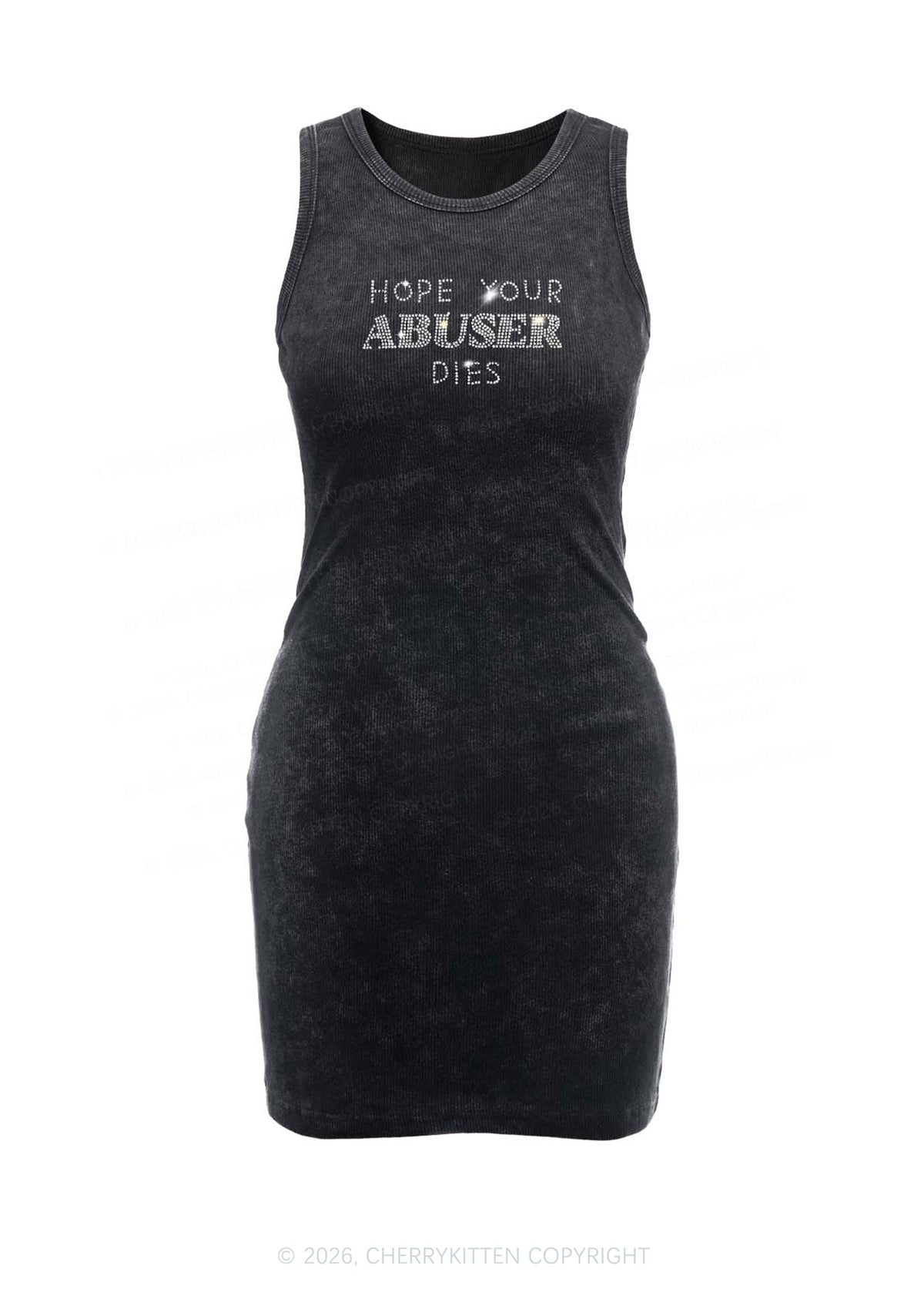 Rhinestone Abuser Dies Y2K Washed Tank Dress Cherrykitten