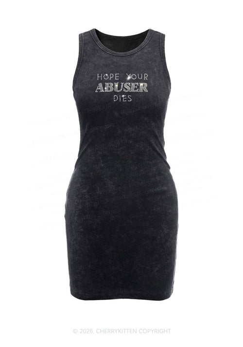 Rhinestone Abuser Dies Y2K Washed Tank Dress Cherrykitten