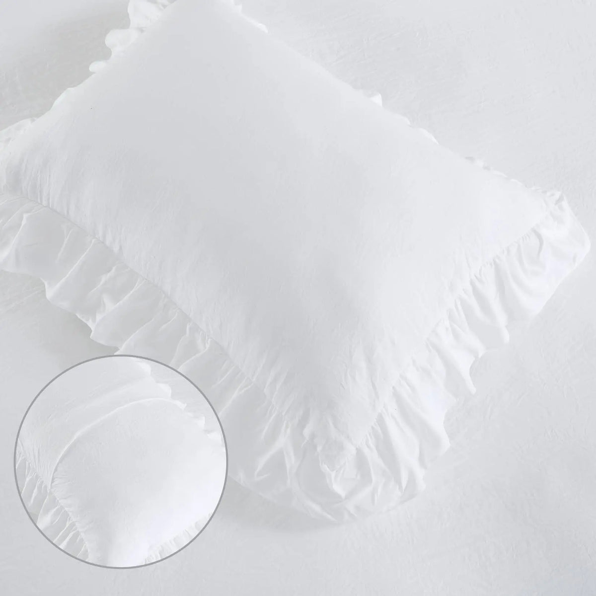 Queen White Microfiber Ruffle Duvet Cover Set, 3-Piece
