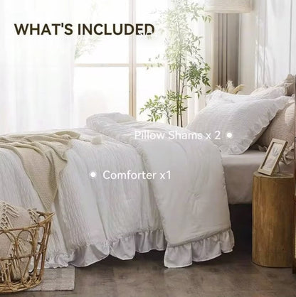 White Atelier Fluffy Ruffle Comforter Set – Farmhouse Chic