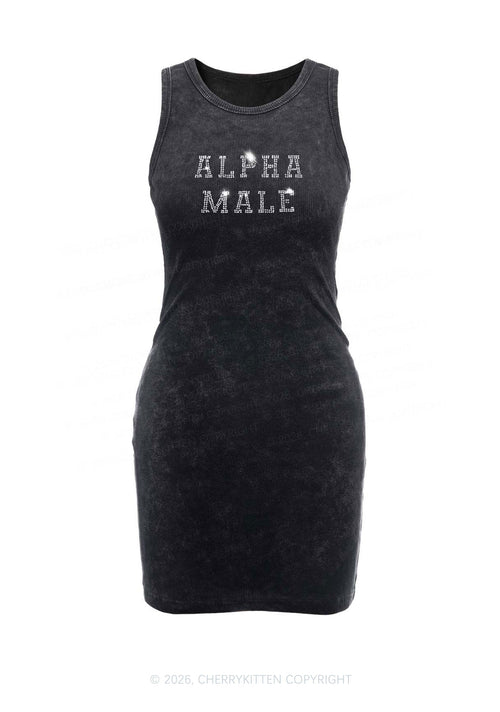 Rhinestone Alpha Male Y2K Washed Tank Dress Cherrykitten