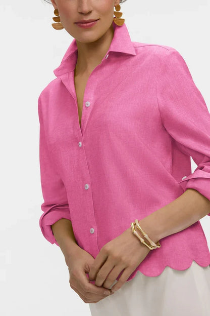 Scarlett Solid Linen Long Sleeve Shirt-Pink