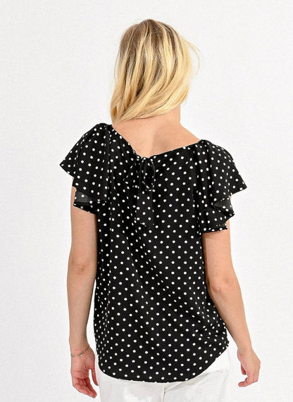 Polka Dot Woven Top - Black