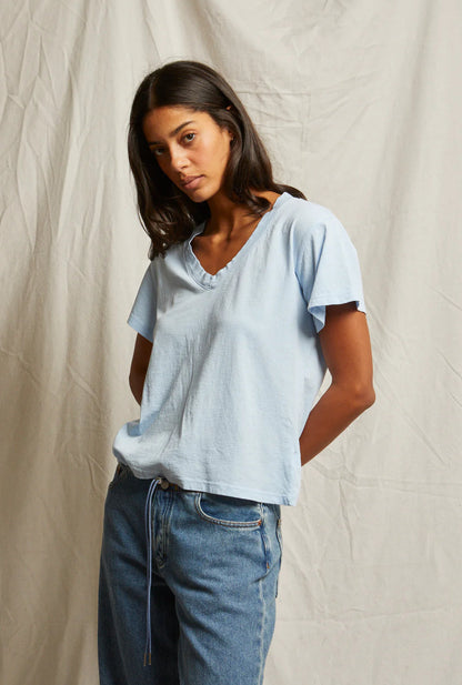 Hendrix Boxy V Neck Tee/Sky Blue