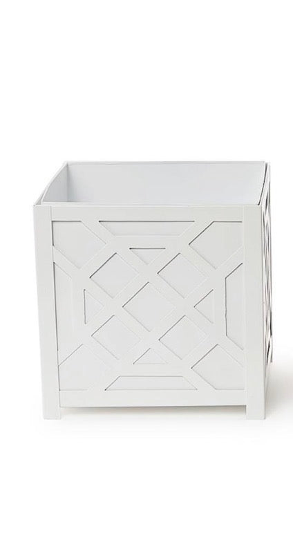 Laser Fretwork Square Metal Planter-8” White