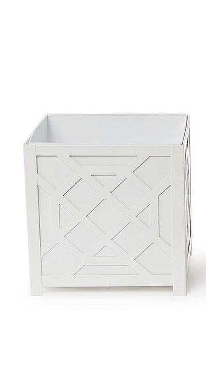Laser Fretwork Square Metal Planter-8” White