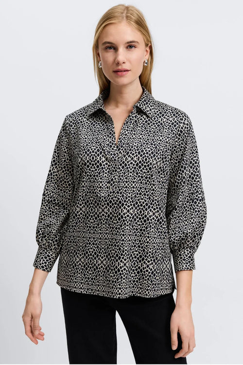 Frankie Popover Top-Black/White Snakeskin