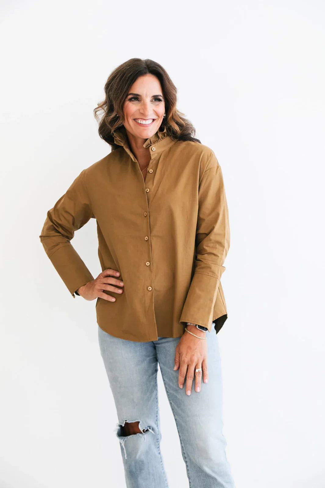 Long Sleeve Ruffle Collar Top