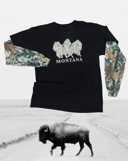 "Bison Power" 90's Long Sleeve Vintage Wood Camo