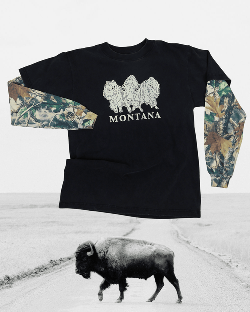 "Bison Power" 90's Long Sleeve Vintage Wood Camo