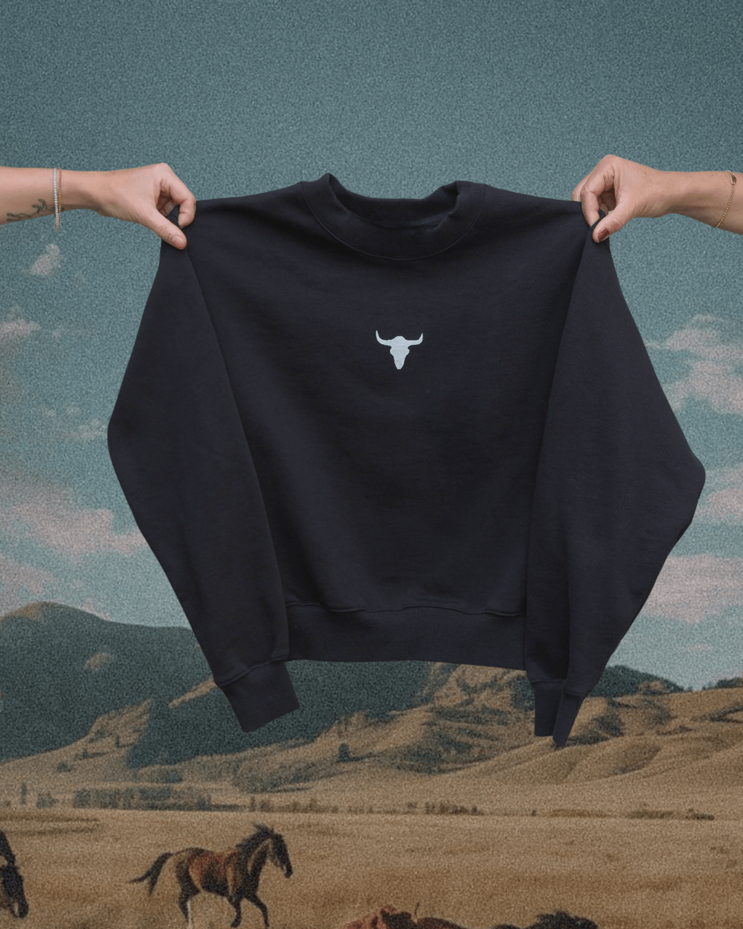 "Bison Skull" Crop Pullover