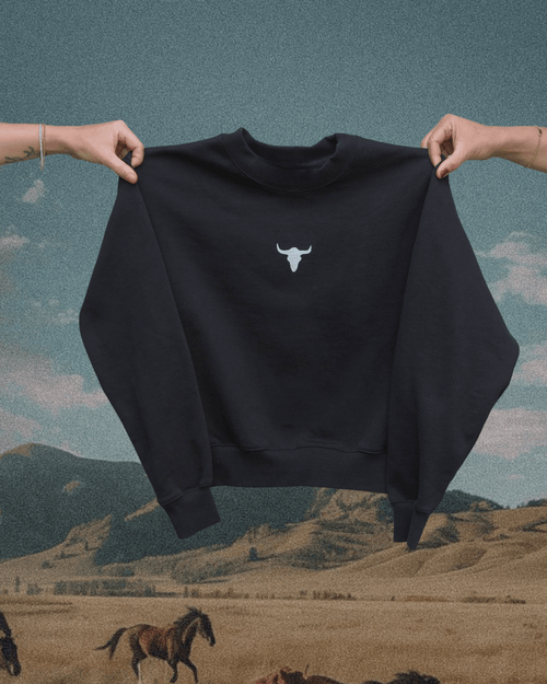 "Bison Skull" Crop Pullover