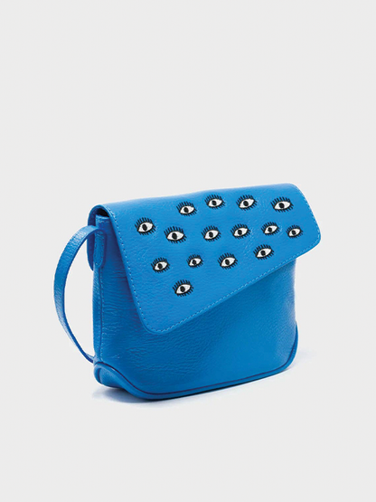 Bruno Mini Crossbody Leather Bag: All Over Eyes (Ibiza Blue)