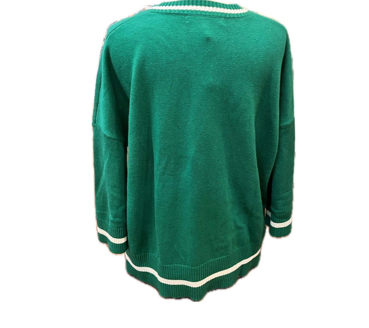 Montauk V-Neck Sweater-Green/White