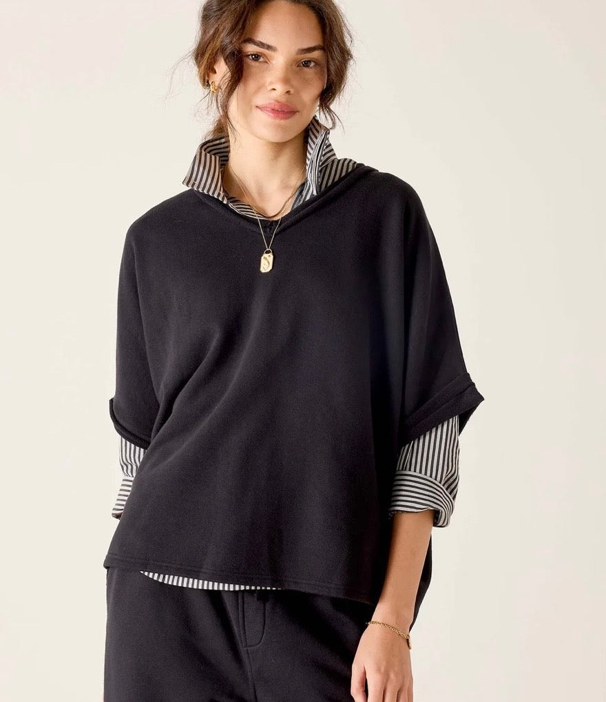Frenchie Raw Edge V Neck-Cadet Blue