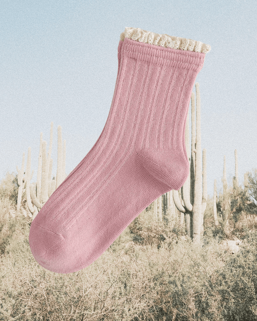 Lace Trim Socks-Pink