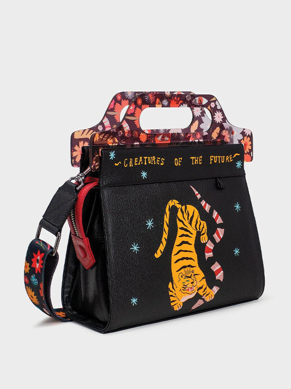 Vali Crossbody Handbag: Tiger And Snake Print (Black)