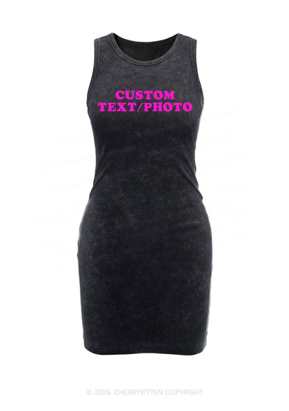 Custom Personalized Text Y2K Washed Tank Dress Cherrykitten