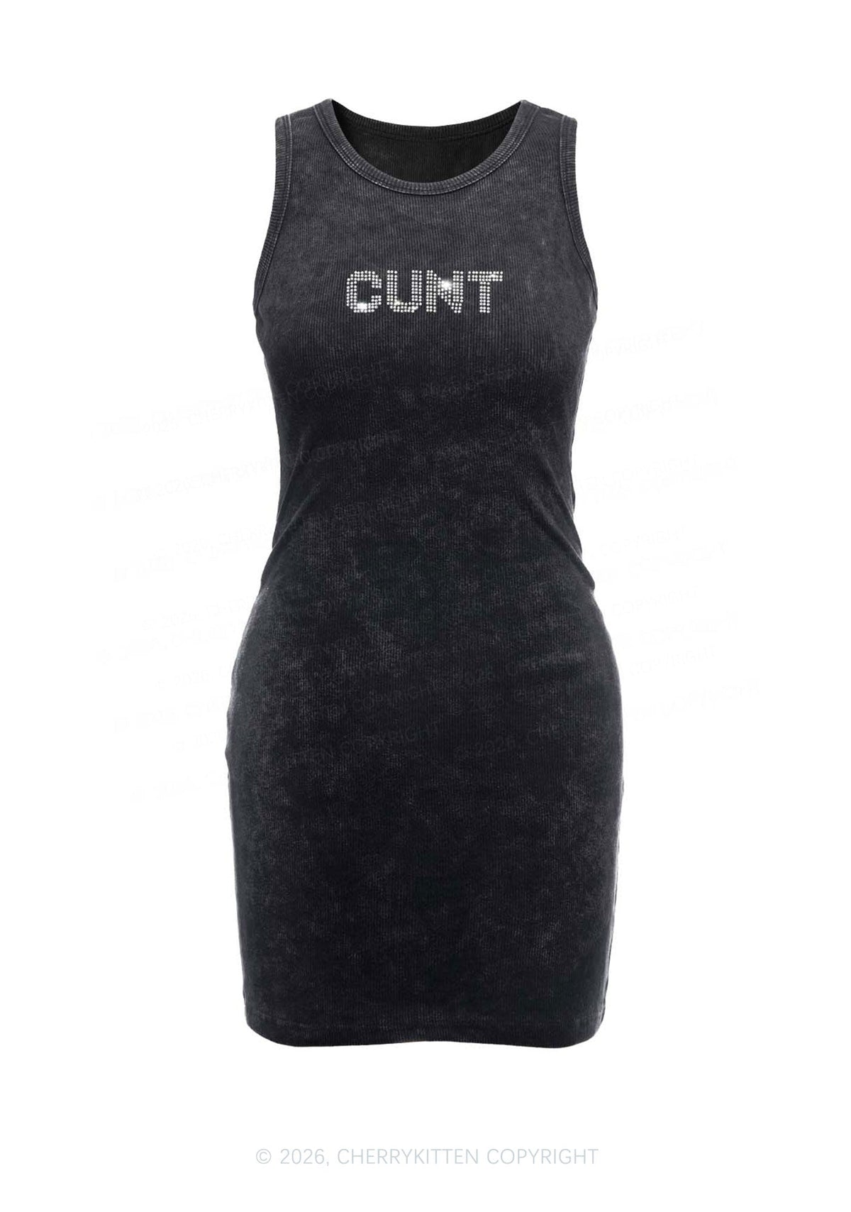 Rhinestone Cxxt Y2K Washed Tank Dress Cherrykitten