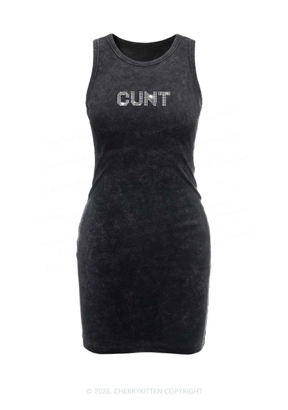 Rhinestone Cxxt Y2K Washed Tank Dress Cherrykitten
