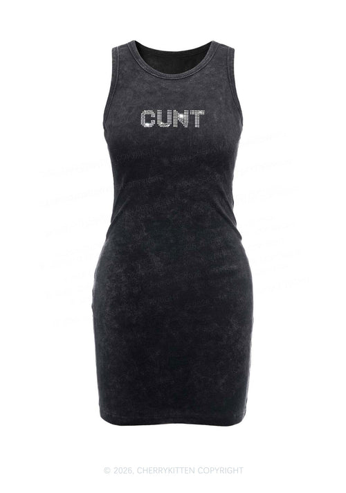 Rhinestone Cxxt Y2K Washed Tank Dress Cherrykitten