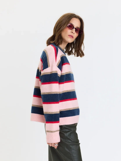 Carlyle Everyday Crew Sweater Coral Stripe