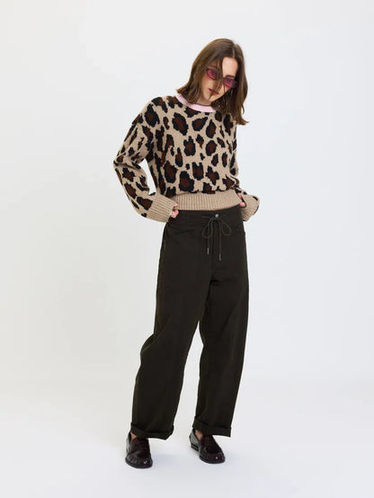 Villa Drawstring Barrel Pant- Fern