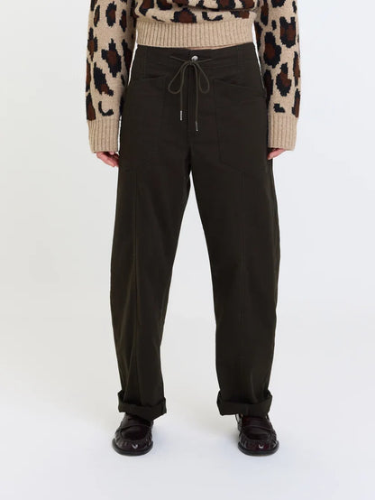Villa Drawstring Barrel Pant- Fern